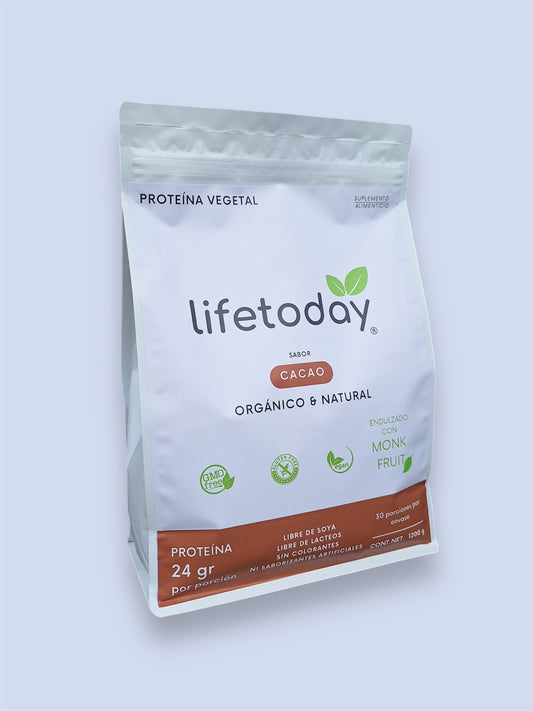 Proteina Vegetal Orgánica Polvo 1.2 KG lifetoday Sabor Cacao